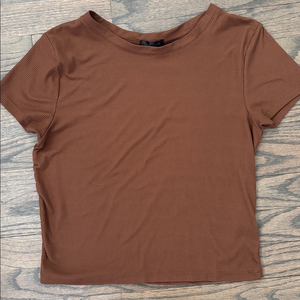 Splash Brown Ribbed Short Sleeve Tee - Picture 3 of 8